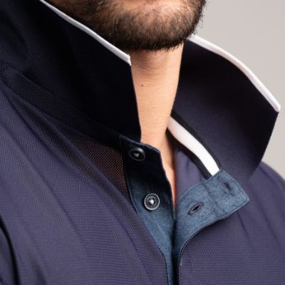 Polo uomo manica corta realizzata in tessuto tecnico operato